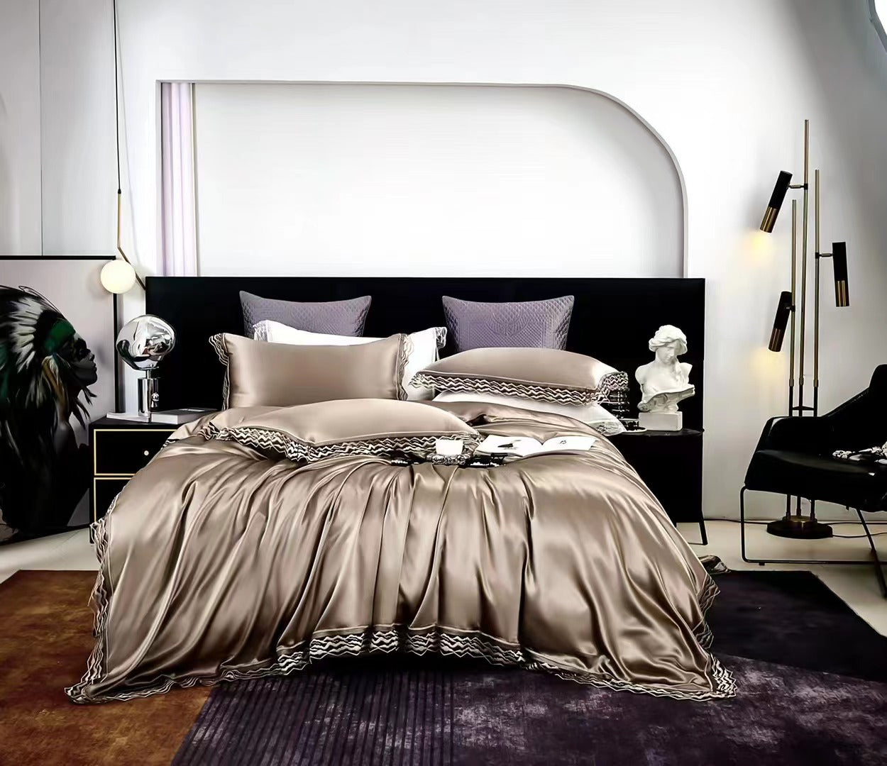 AURUM - Lace artisan 25 Momme 4-Piece Pure Mulberry Silk Bed Linen Set