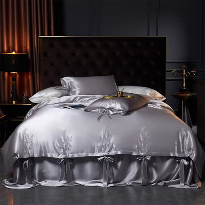 SUYUEAT - Embroidered 30 Momme Full Silk Set 4pcs, Princess White